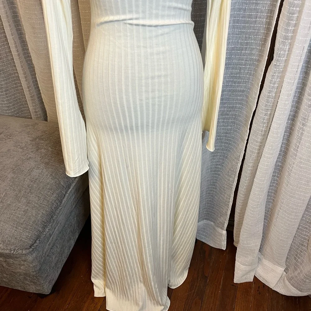 Le Bop Hattie Dress Ribbed Knit Maxi in Cream NWT Small